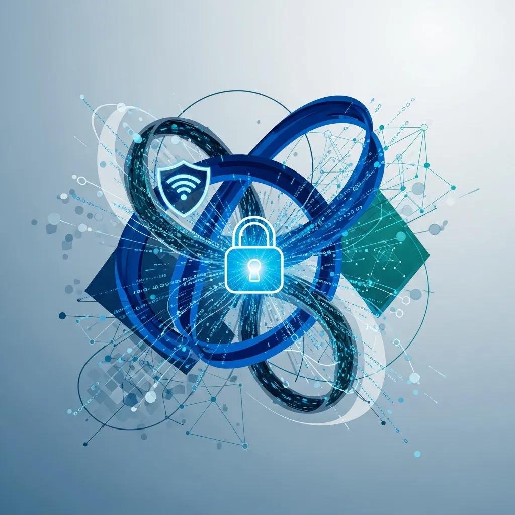 Abstract representation of data privacy in a smart home, featuring digital locks and secure networks