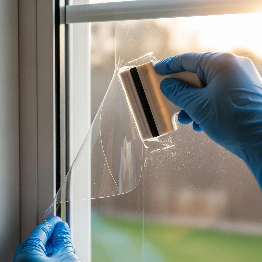 Applying shatterproof window film to enhance window security