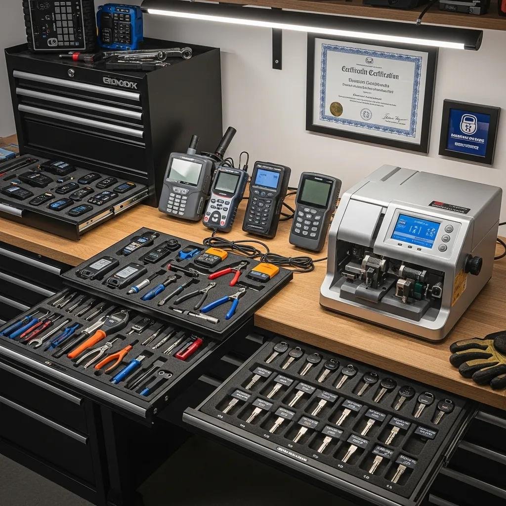 Automotive locksmith tools for key replacement and programming
