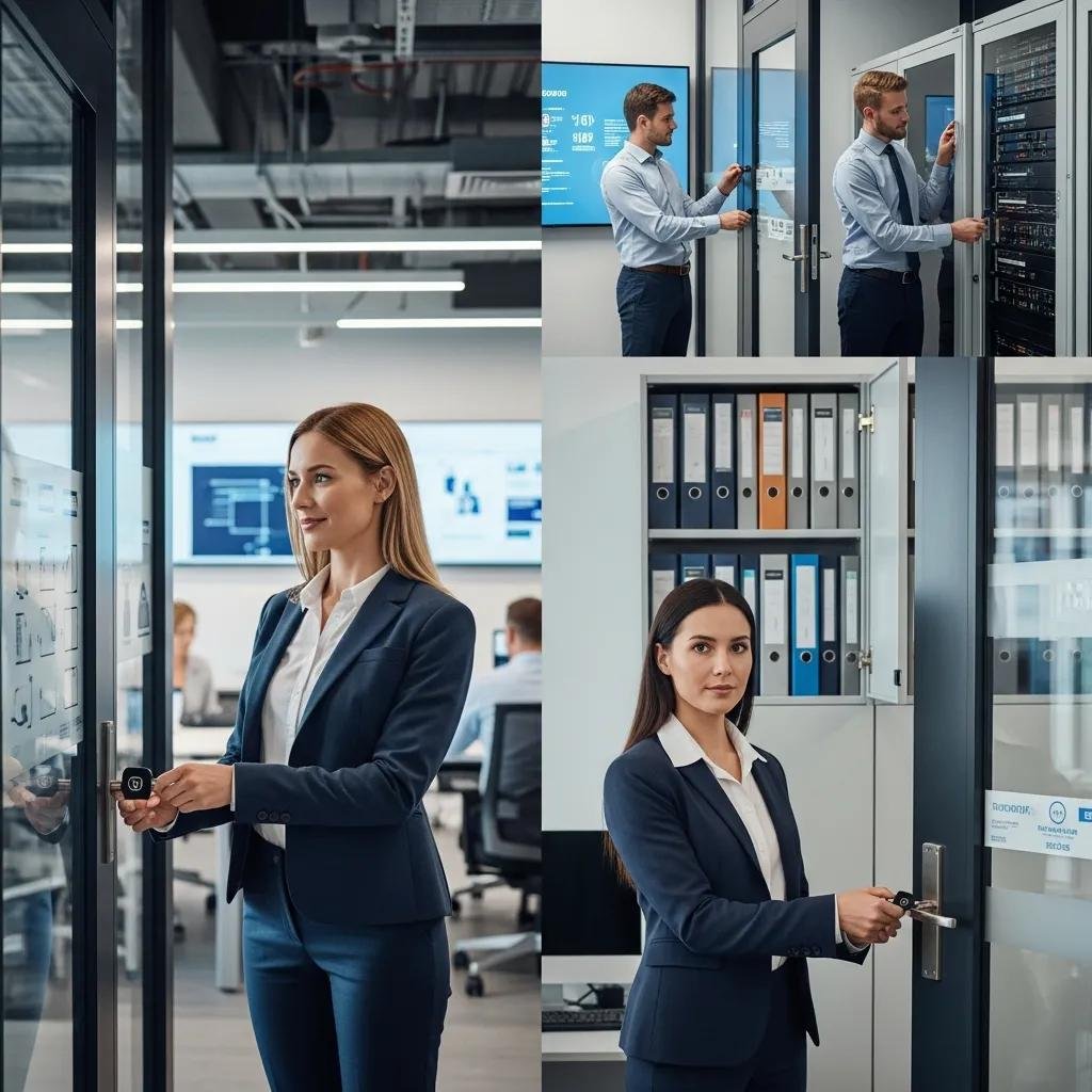 Master Key Systems Charlotte NC: Comprehensive Access Control Business employees using a master key system to access secure areas, showcasing benefits of access control