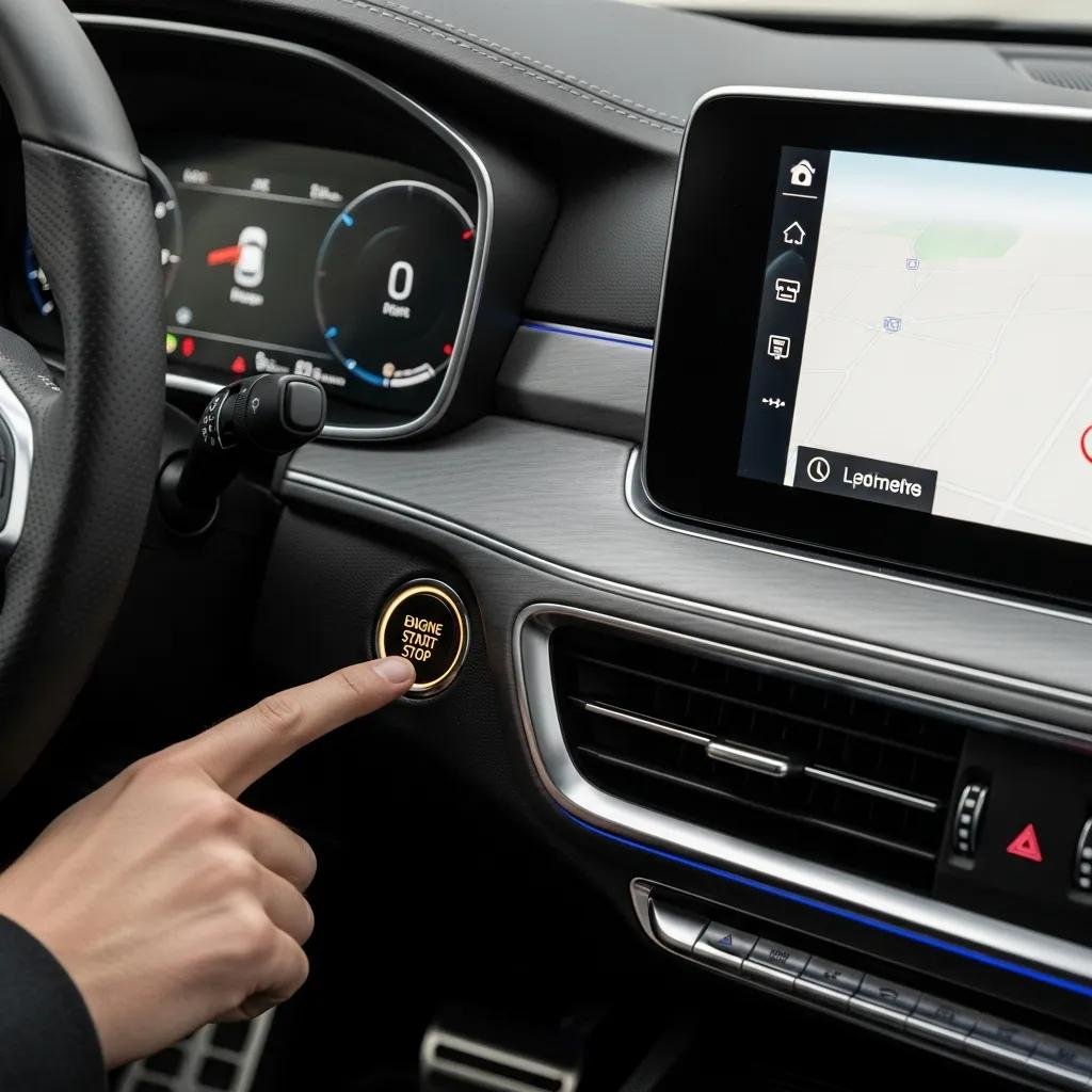 Car dashboard with push button start system, illustrating modern vehicle operation benefits