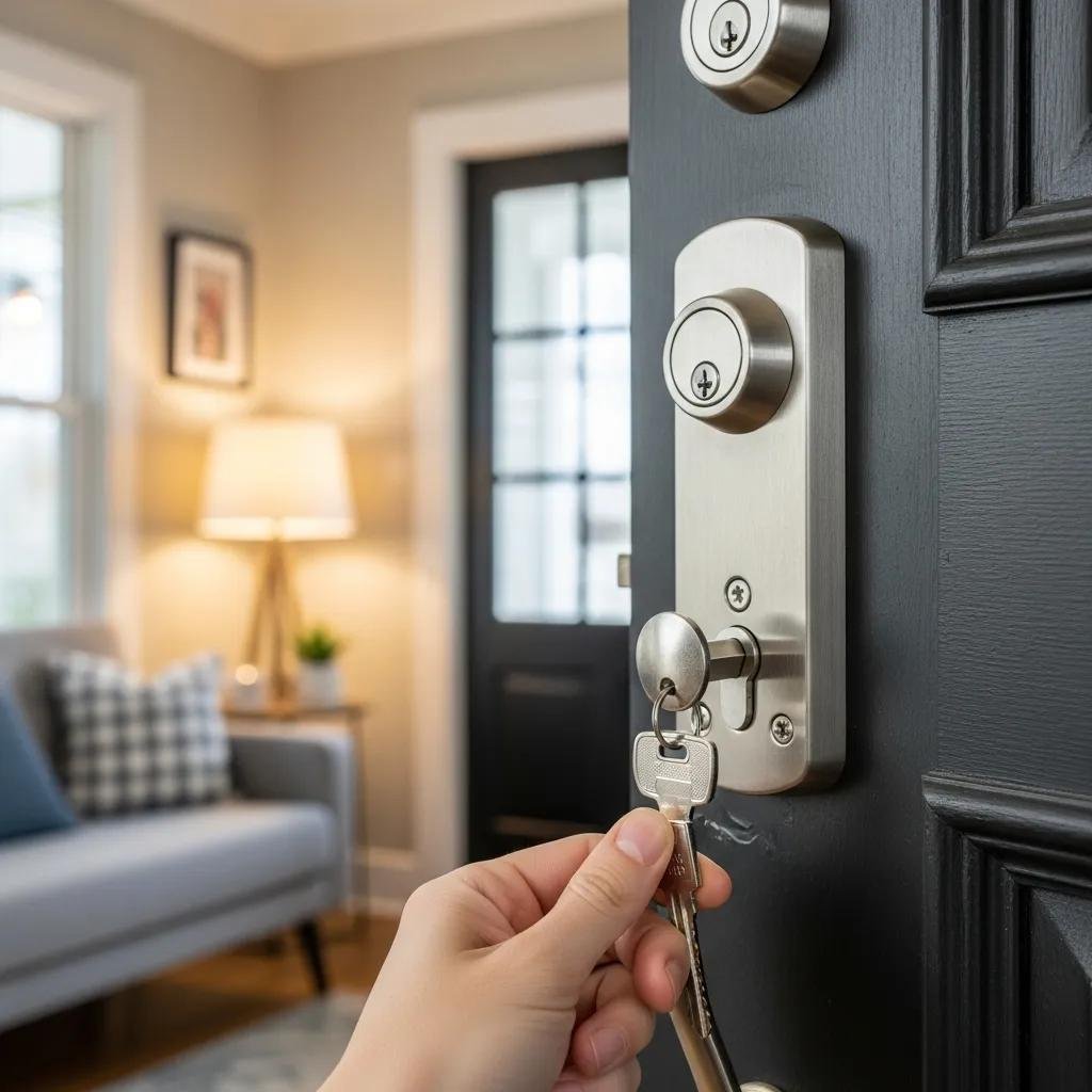 24/7 Locksmith Services in Cornelius – Fast & Reliable Help Close-up of a deadbolt lock installation, emphasizing home security enhancements in Cornelius