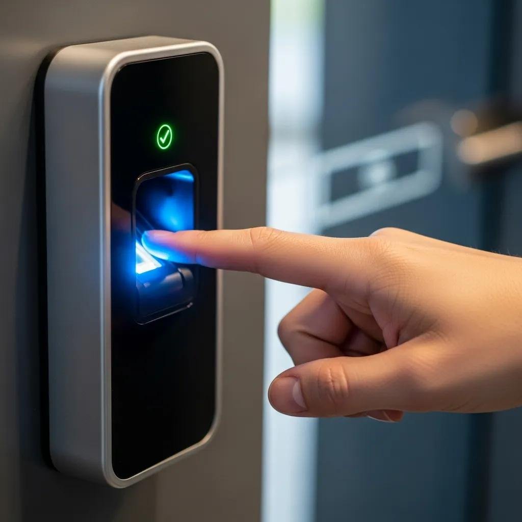 Advanced Key Control Systems for Businesses Close-up of a fingerprint scanner being used for secure access