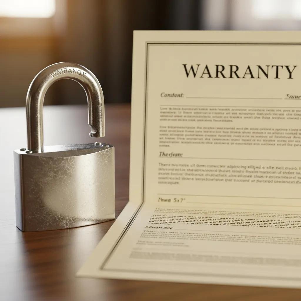 Close-up of a lock next to a warranty document, illustrating the connection between lock warranties and consumer protection
