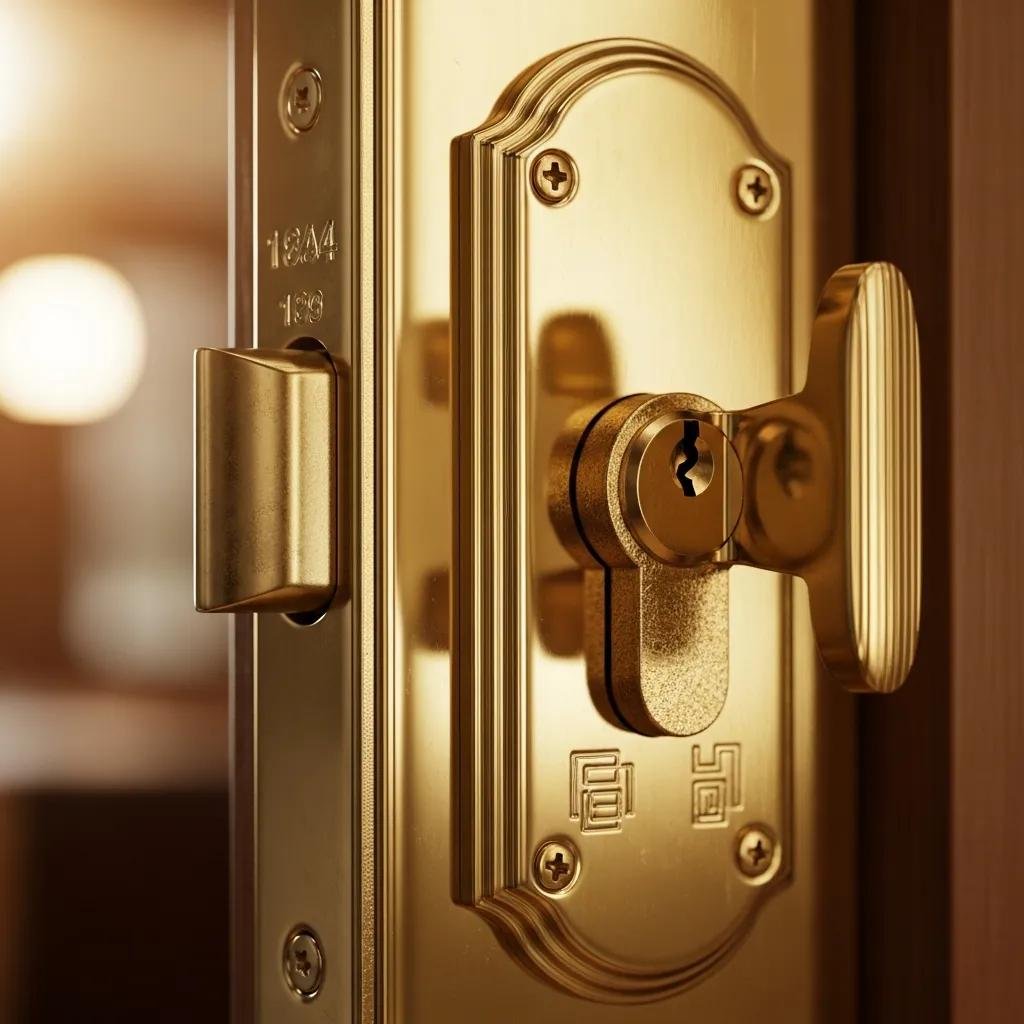 Close-up of a shiny door lock emphasizing maintenance and security