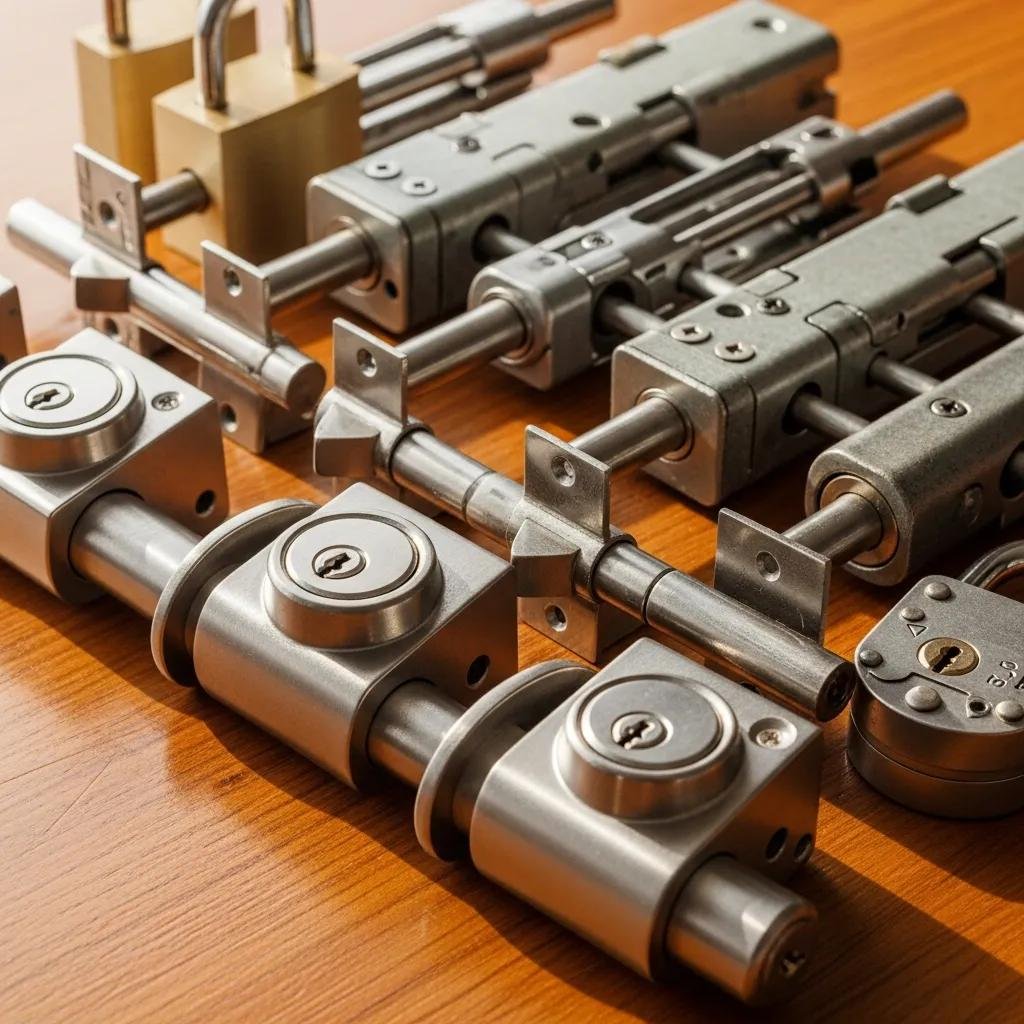 Close-up of high-security locks showcasing advanced mechanisms and durable design, emphasizing features that resist picking and tampering, relevant for homeowners enhancing front door security.