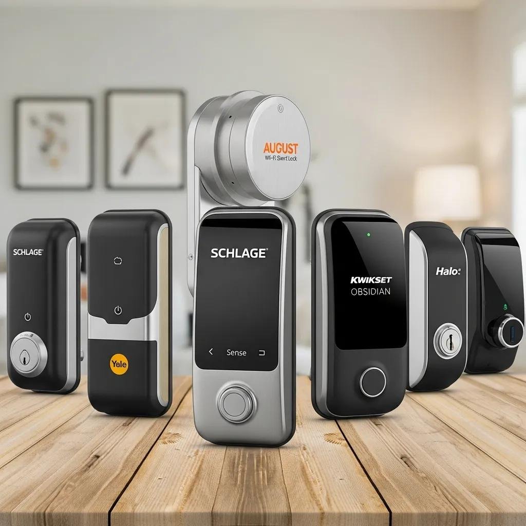 Collection of top smart lock brands for vacation rentals, highlighting design and features