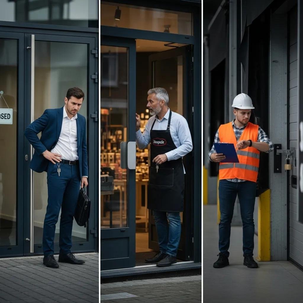 Common commercial lockout scenarios including office, retail, and warehouse situations