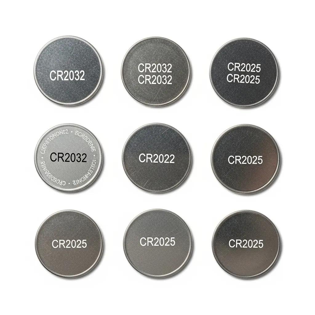 Common key fob batteries including CR2032 and CR2025 on a white background