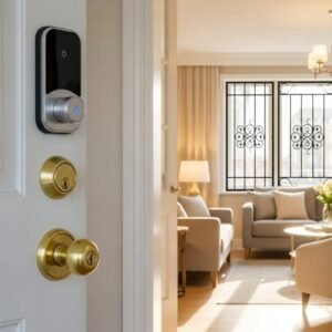 Cozy apartment interior highlighting essential security features like deadbolt locks and window bars