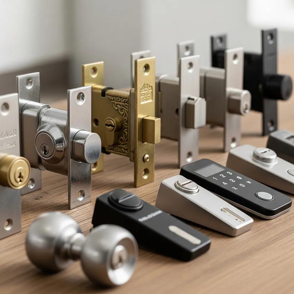 Different types of business locks including deadbolts and keyless entry systems