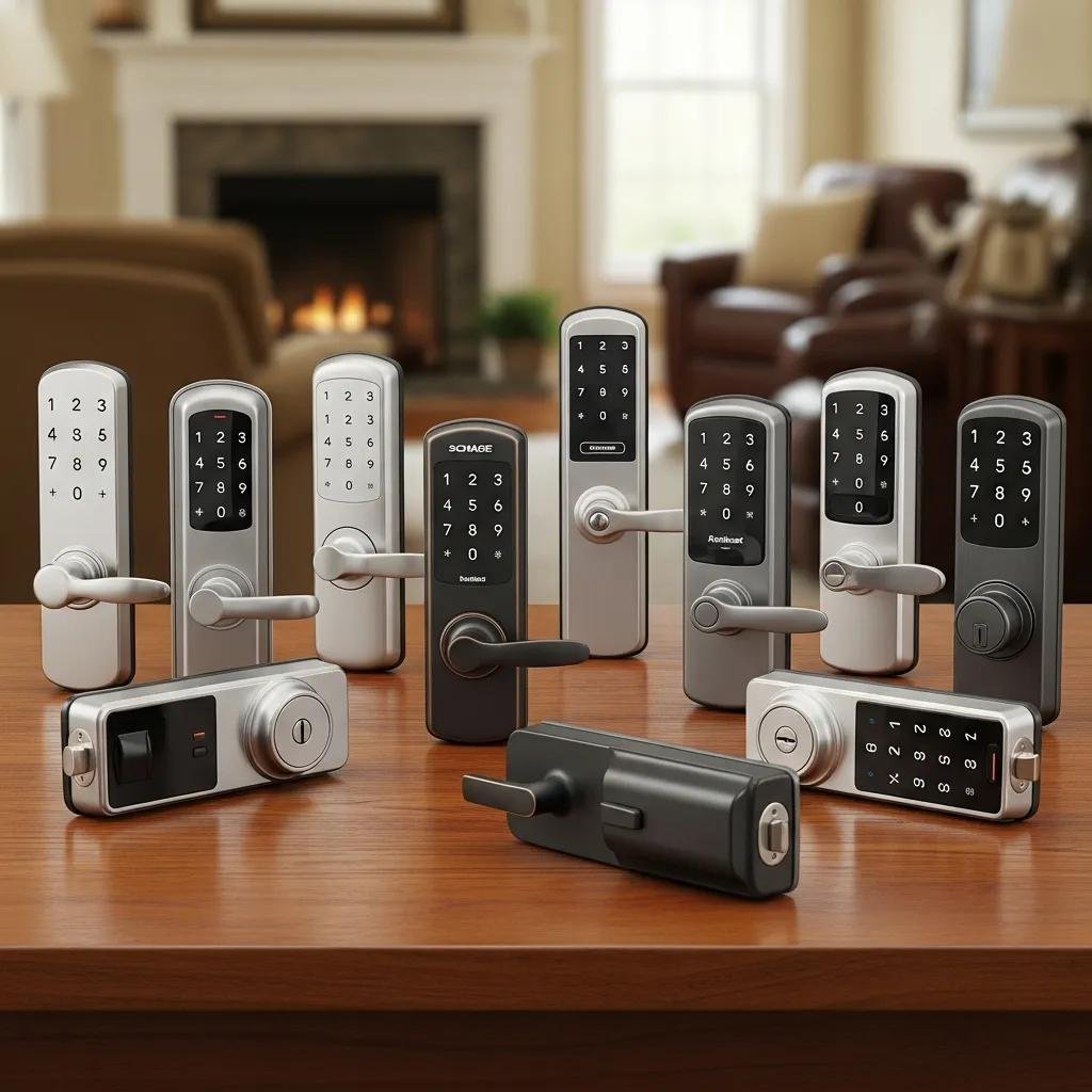 Install Digital Door Locks for Keyless Access Display of residential keypad locks from Schlage and Kwikset on a wooden table