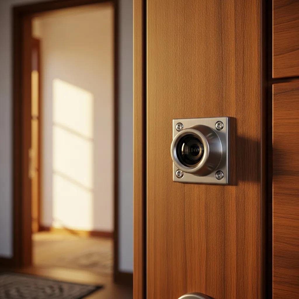 Door with a peephole installed, enhancing home security and privacy