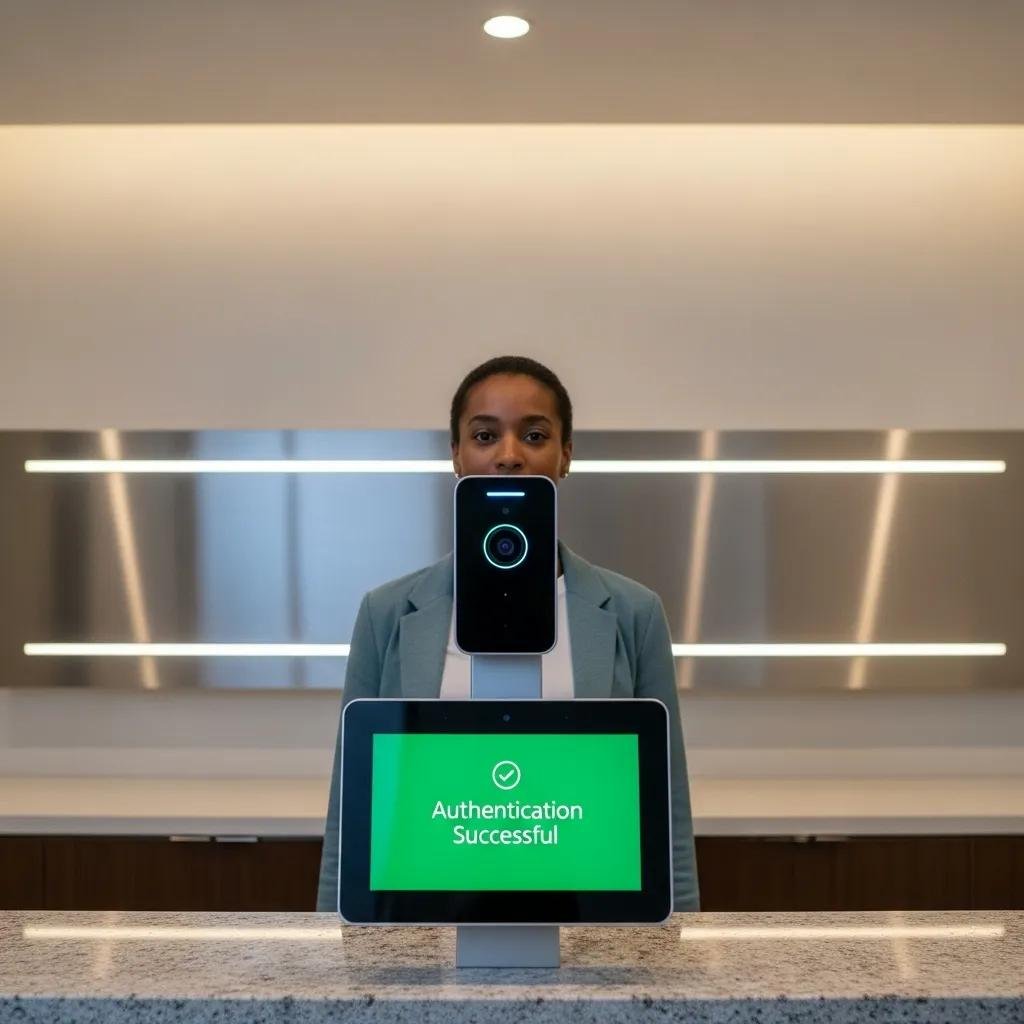 Facial recognition system in a commercial setting with successful authentication display