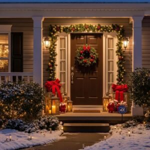 Festively decorated home emphasizing holiday security and warmth