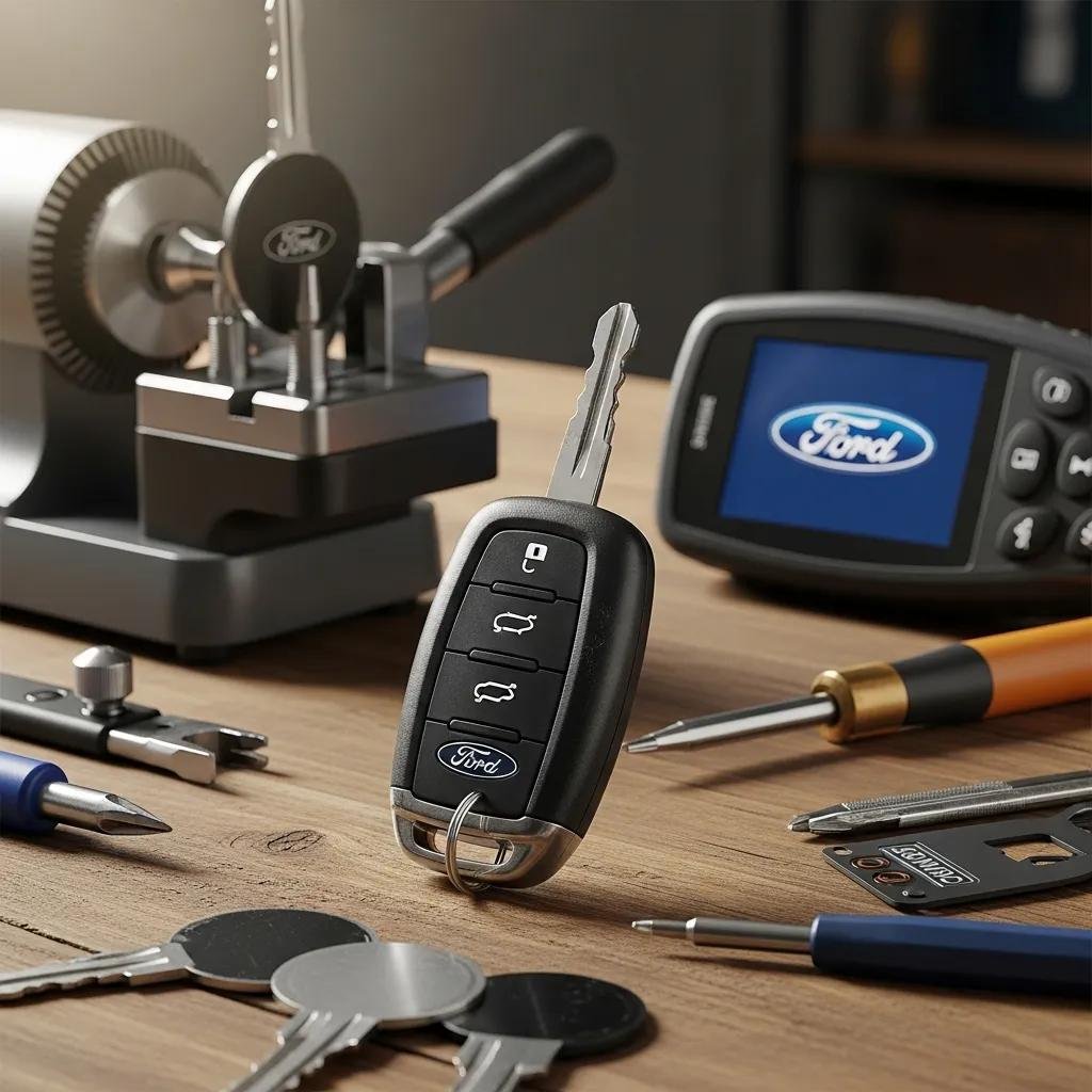 Ford car key and locksmith tools representing key replacement services