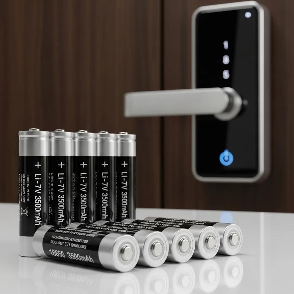 High-quality lithium batteries next to a smart lock illustrating battery performance optimization