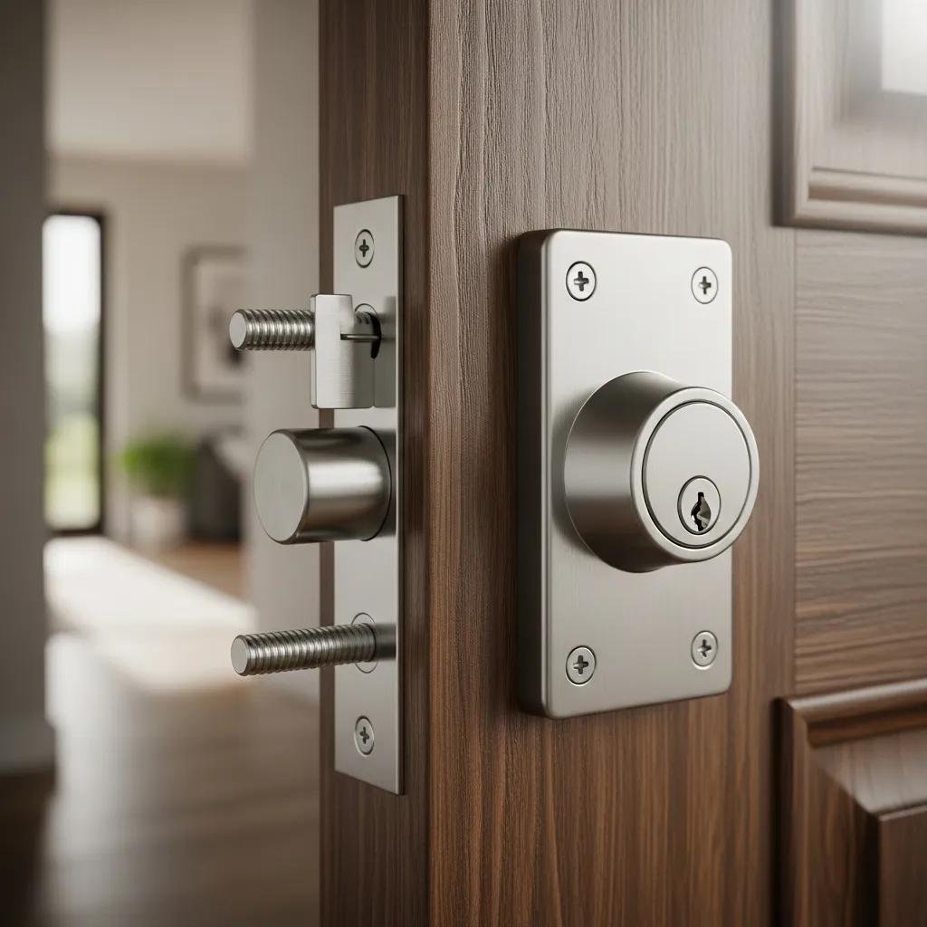 High-security deadbolt lock installed on a door, emphasizing advanced security features