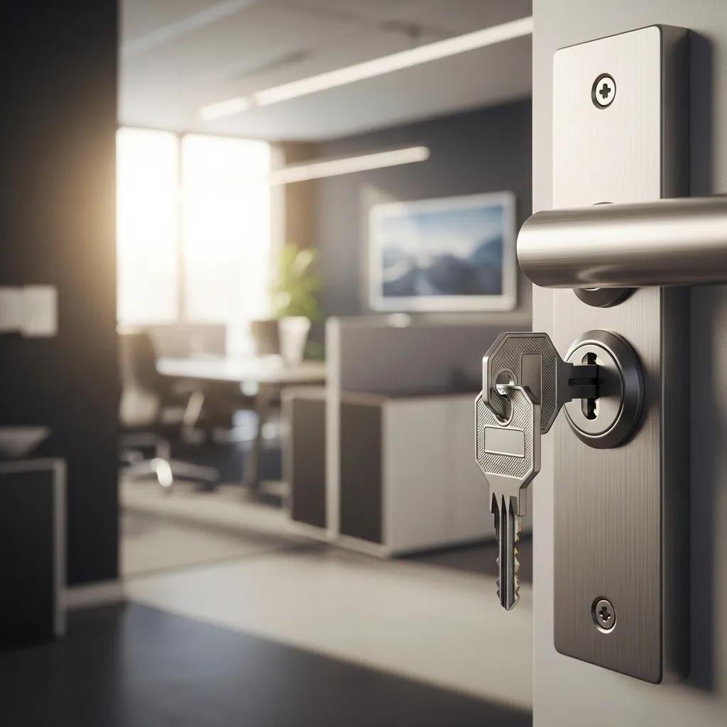 High-security lock and key representing restricted key systems for commercial security