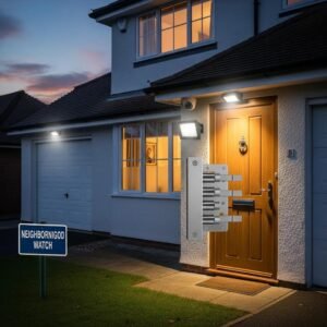 Home security features including high-security locks and outdoor lighting for safety