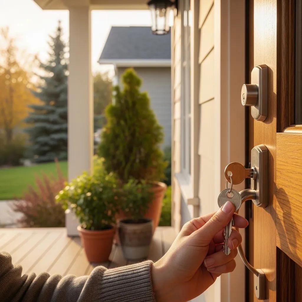 Master Key Systems Charlotte NC: Comprehensive Access Control Homeowner using a master key to unlock a door, highlighting convenience and security features of residential systems