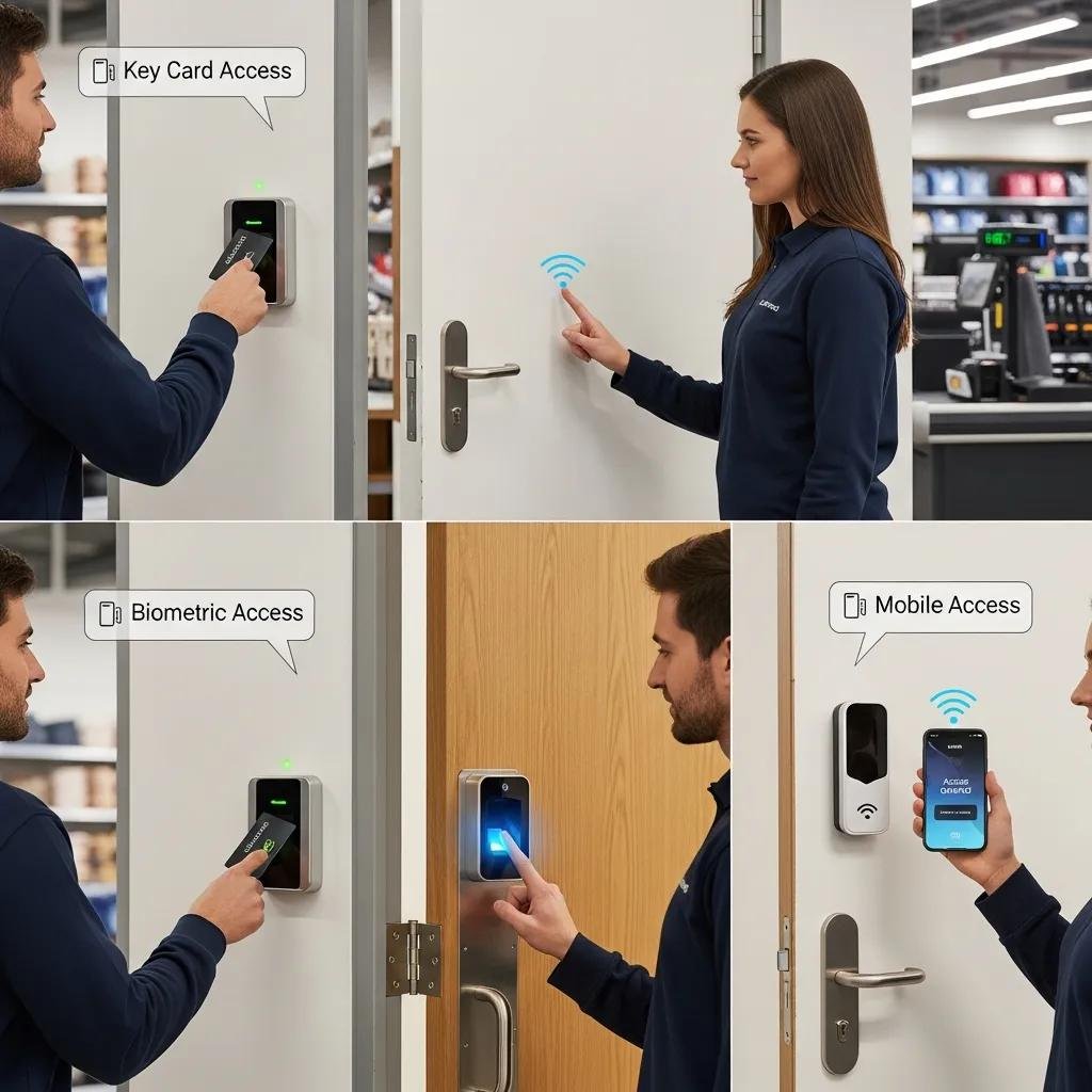 Illustration of different access control systems used in retail stores