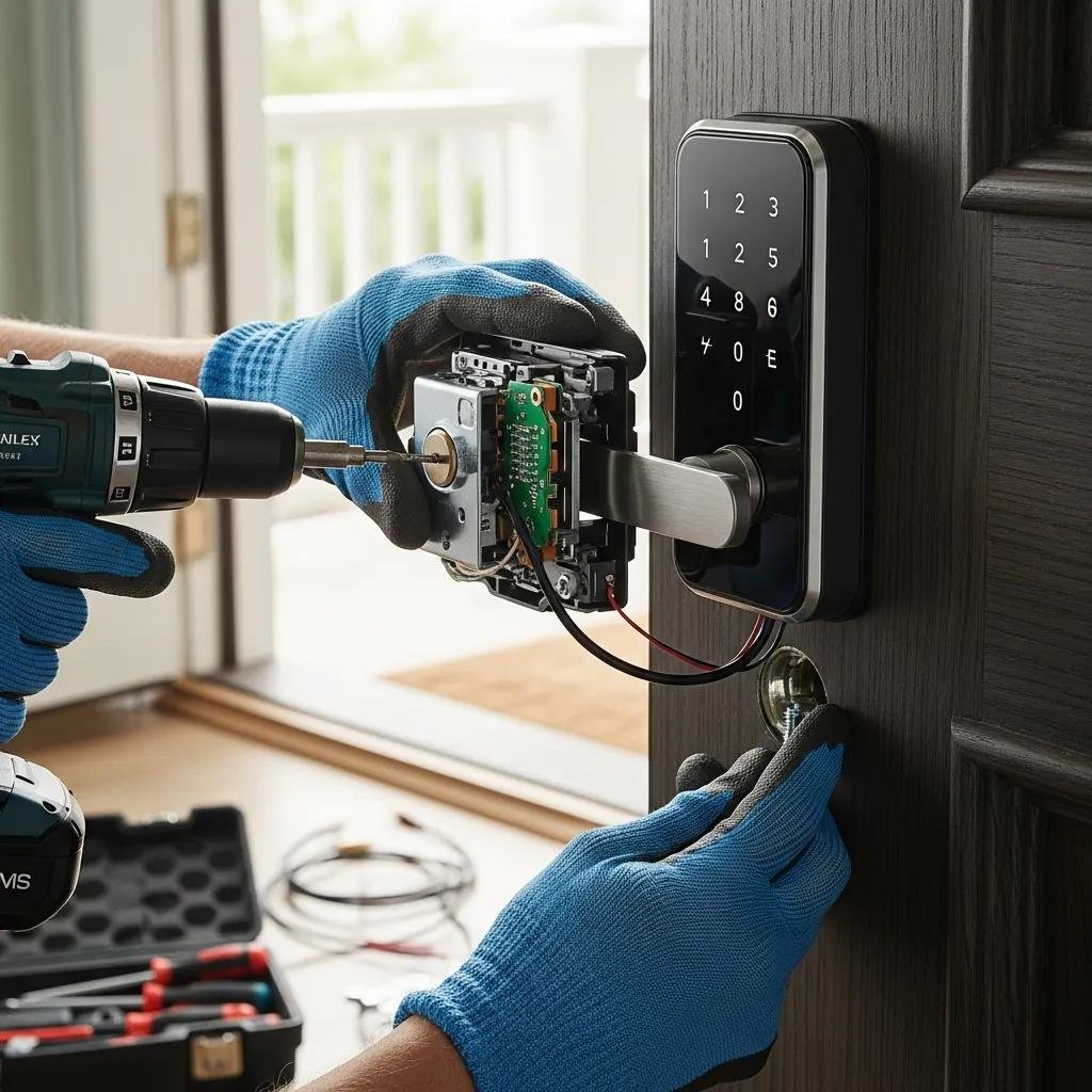 Installation of a smart lock on a residential door for enhanced security