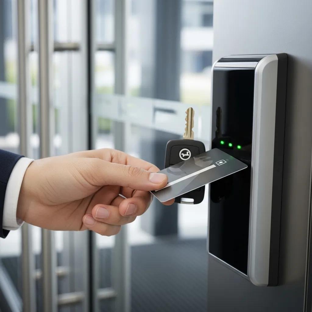 Key card and fob entry system at a business entrance
