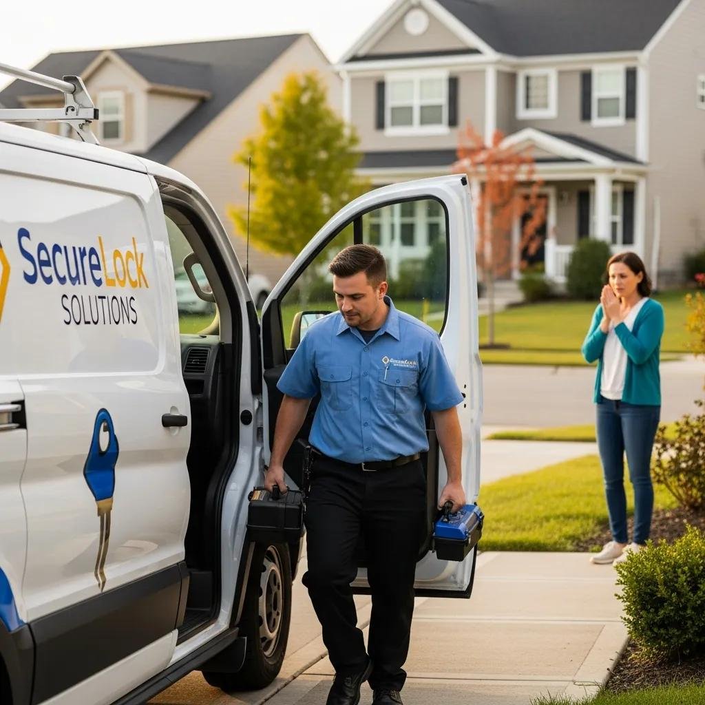 Locksmith arriving at a home for emergency lockout assistance, highlighting quick response service