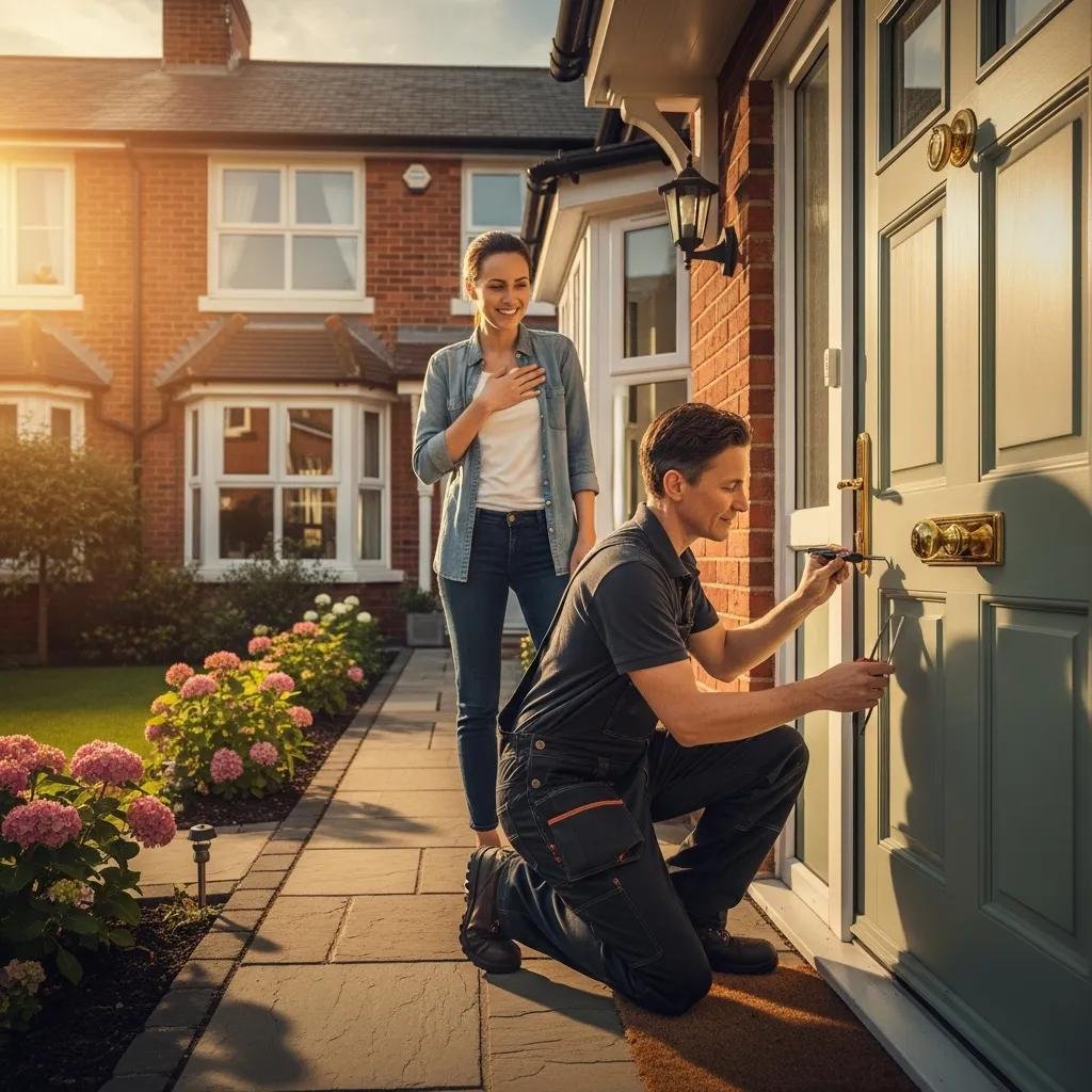 Locksmith helping a homeowner regain access during a house lockout