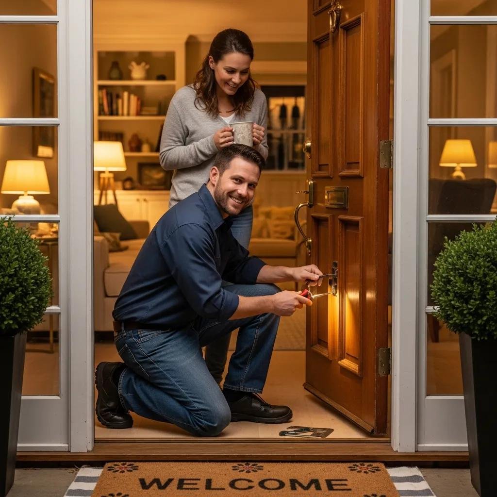 Locksmith assisting a homeowner with a lockout situation