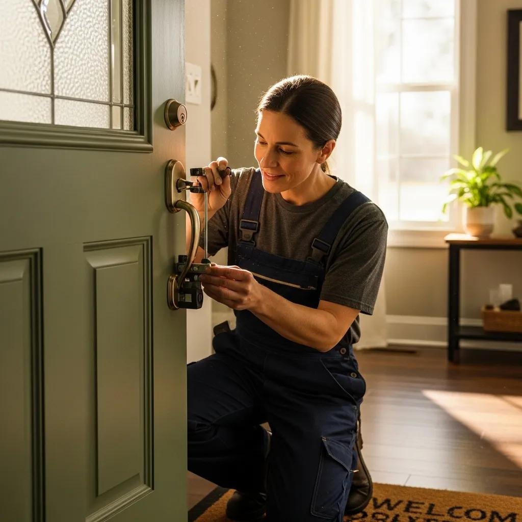 Technician installing a residential lock in Charlotte to improve home security