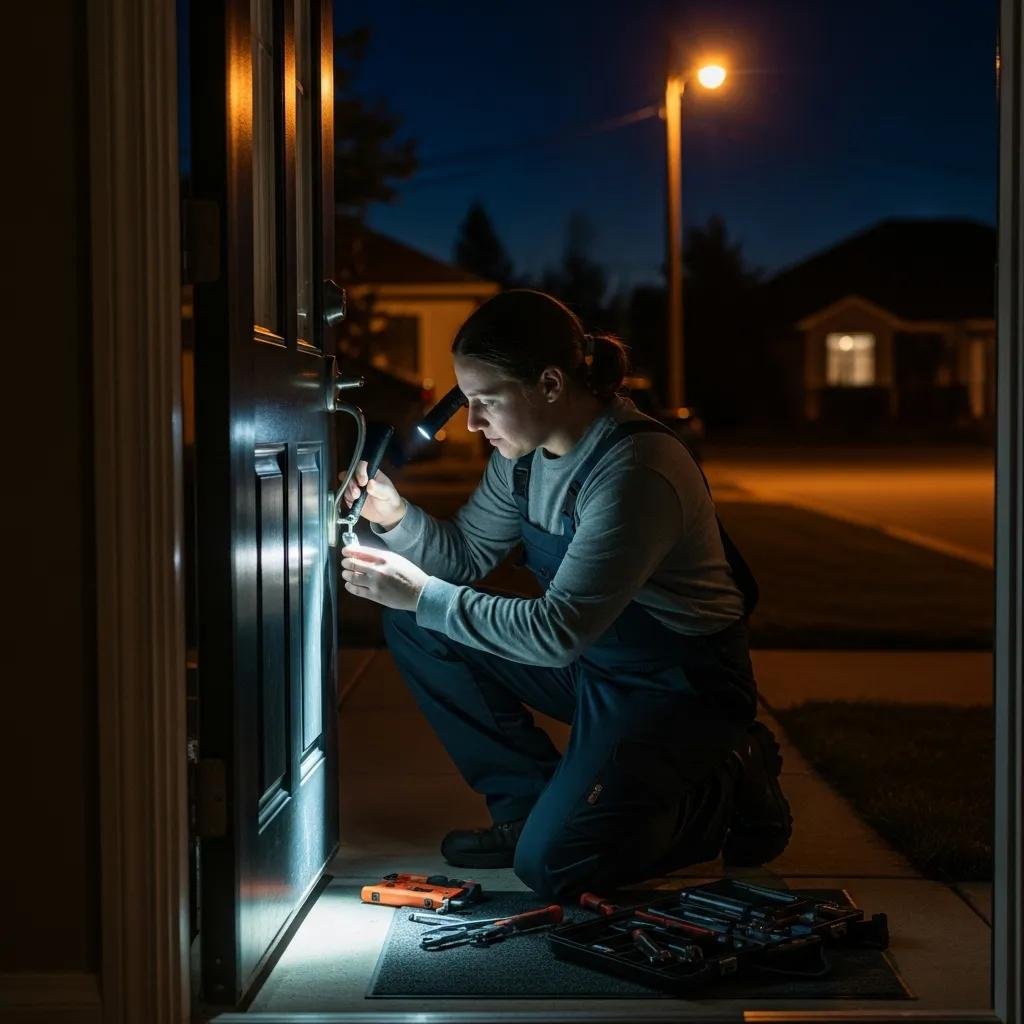 Locksmith responding to an emergency call at night