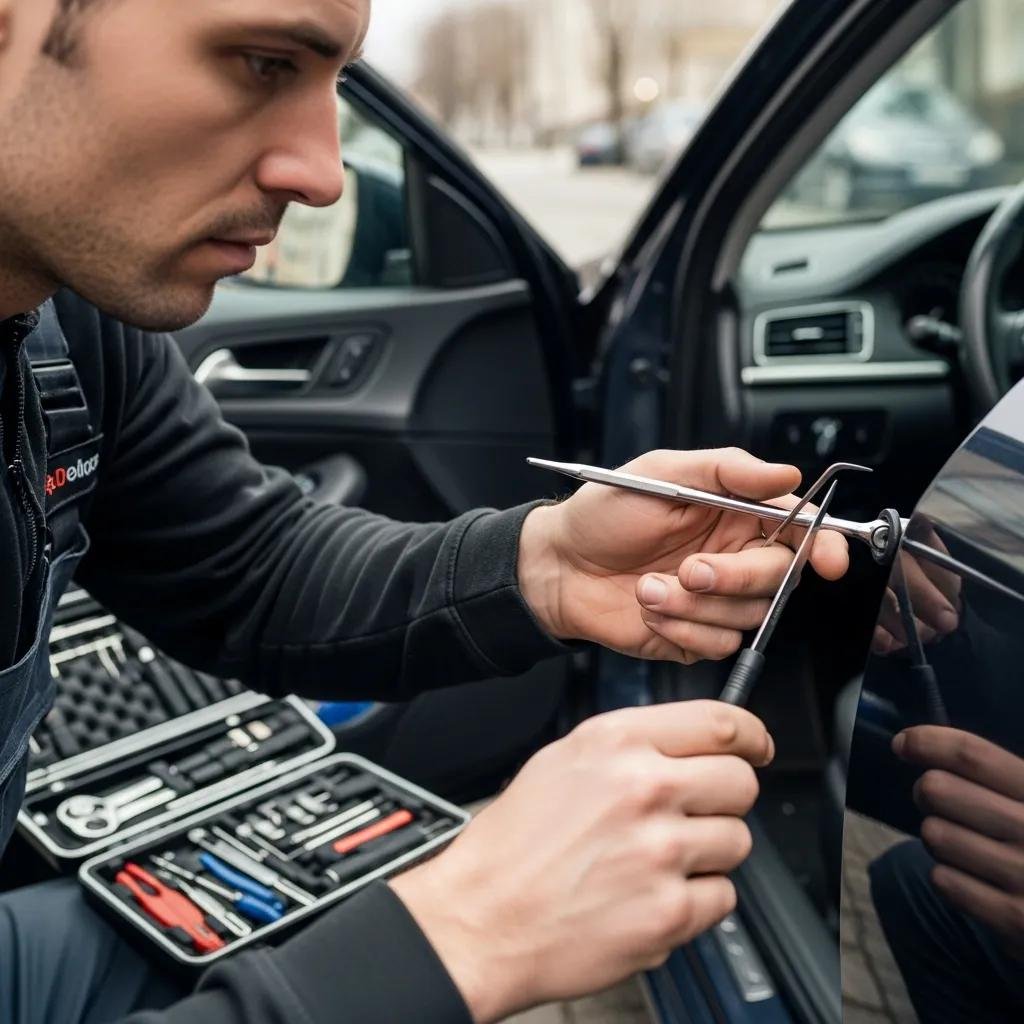 Locksmith unlocking a car door in Mooresville NC