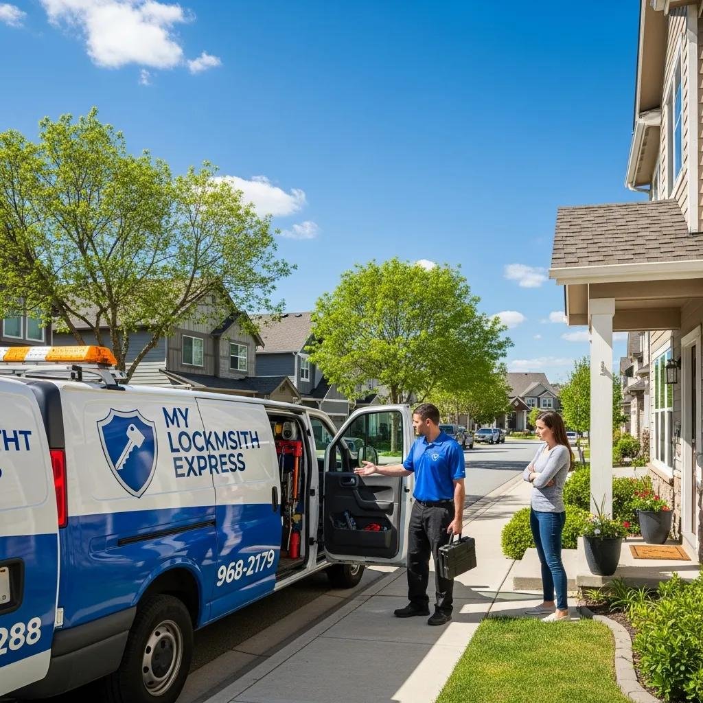 Locksmith van parked in a neighborhood, ready to respond to emergency calls