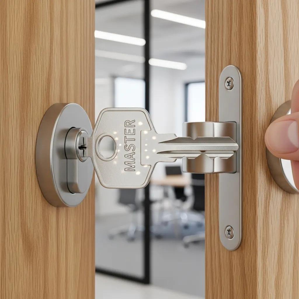 Master key system unlocking a door in a commercial office setting