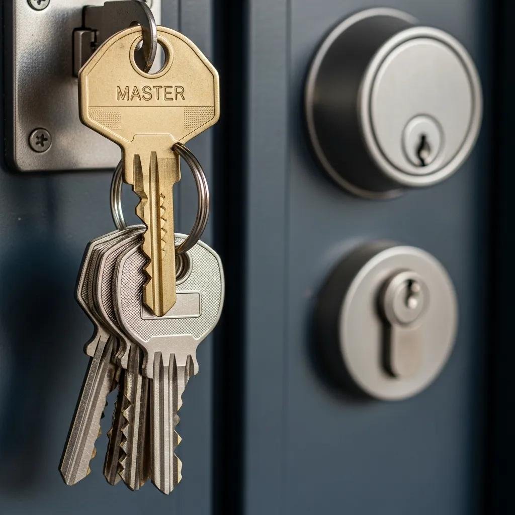 Advanced Key Control Systems for Businesses Master key system with keys and a secure lock in the background
