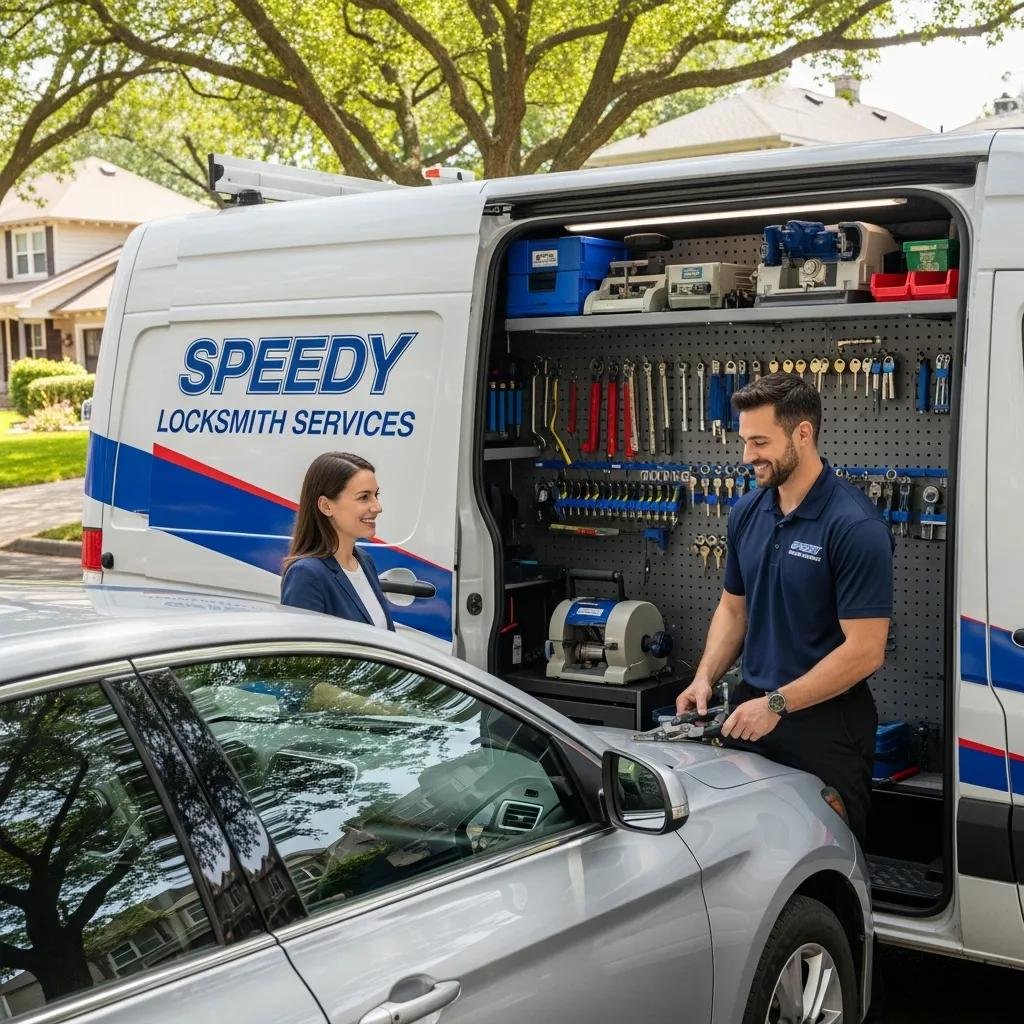 Mobile locksmith assisting a customer with ignition repair at their vehicle