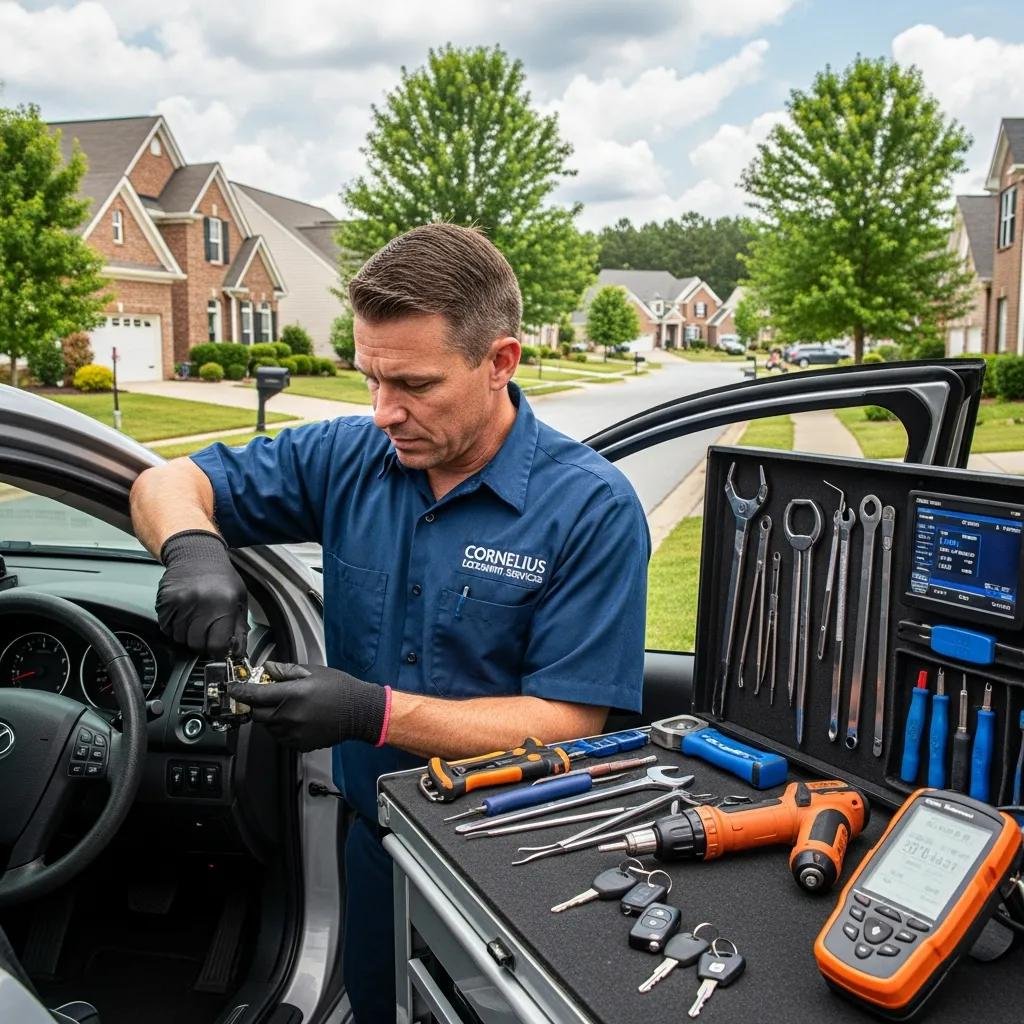 Mobile locksmith repairing car ignition system in Cornelius, NC