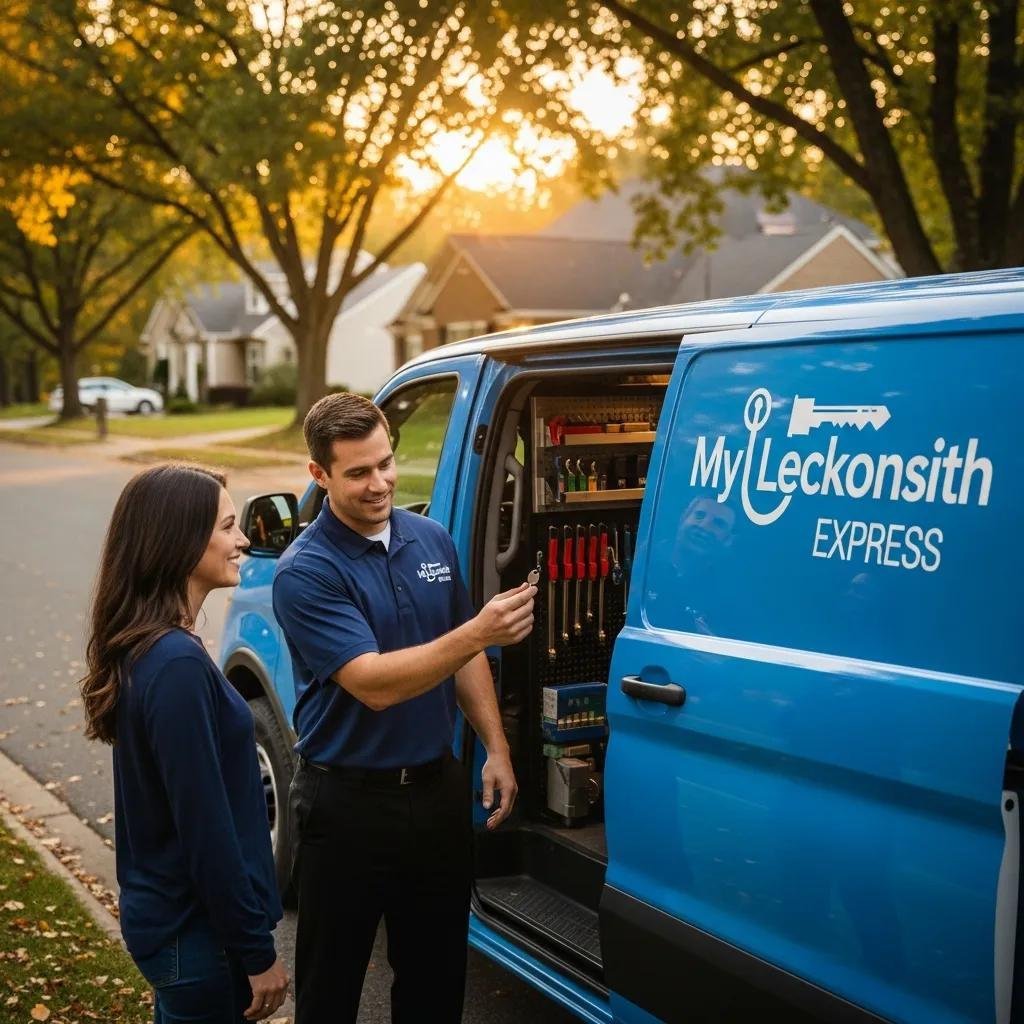 Mobile locksmith technician assisting a customer with car key replacement in Mooresville, showcasing My Locksmith Express service and expertise.