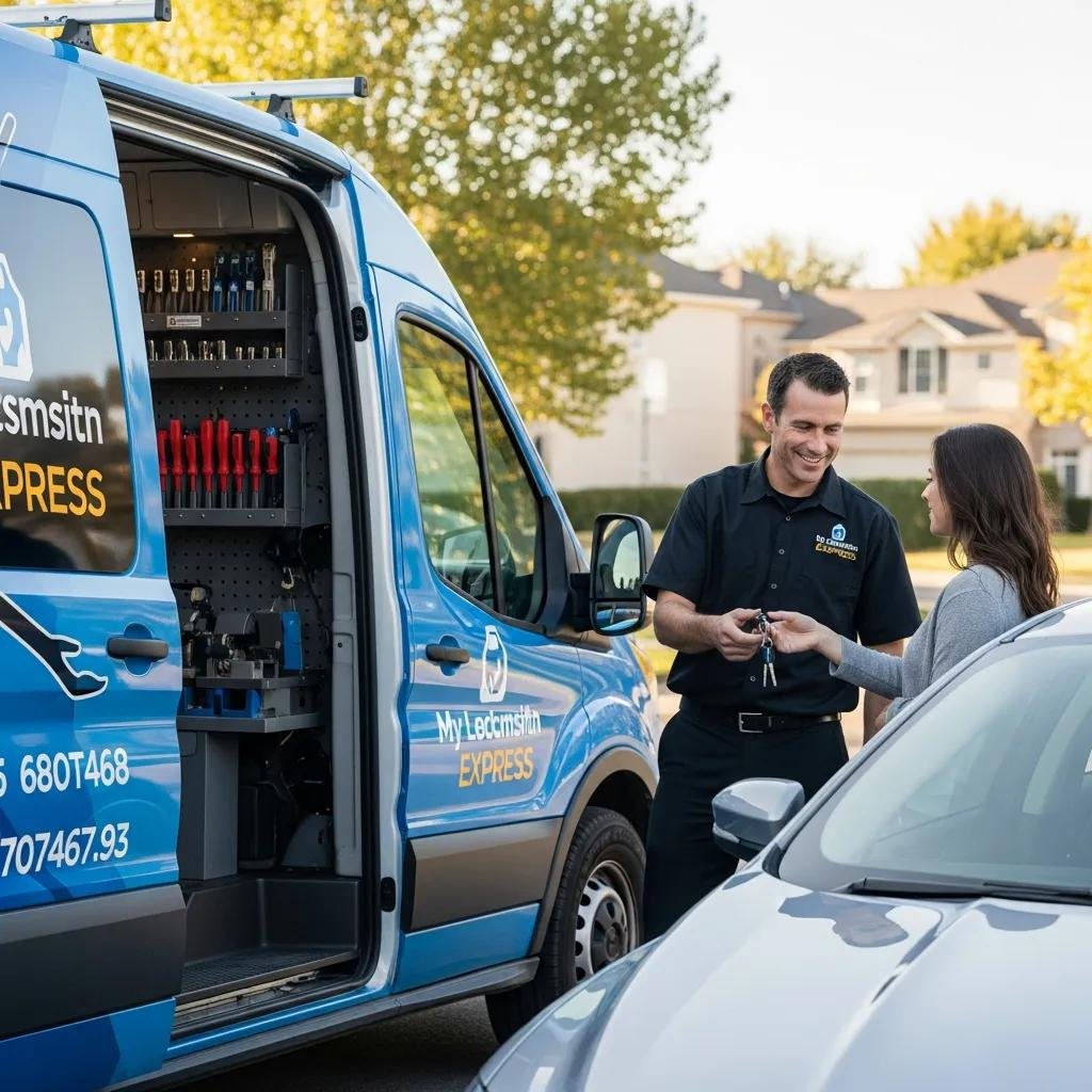 Mobile locksmith service assisting a customer with Ford key replacement