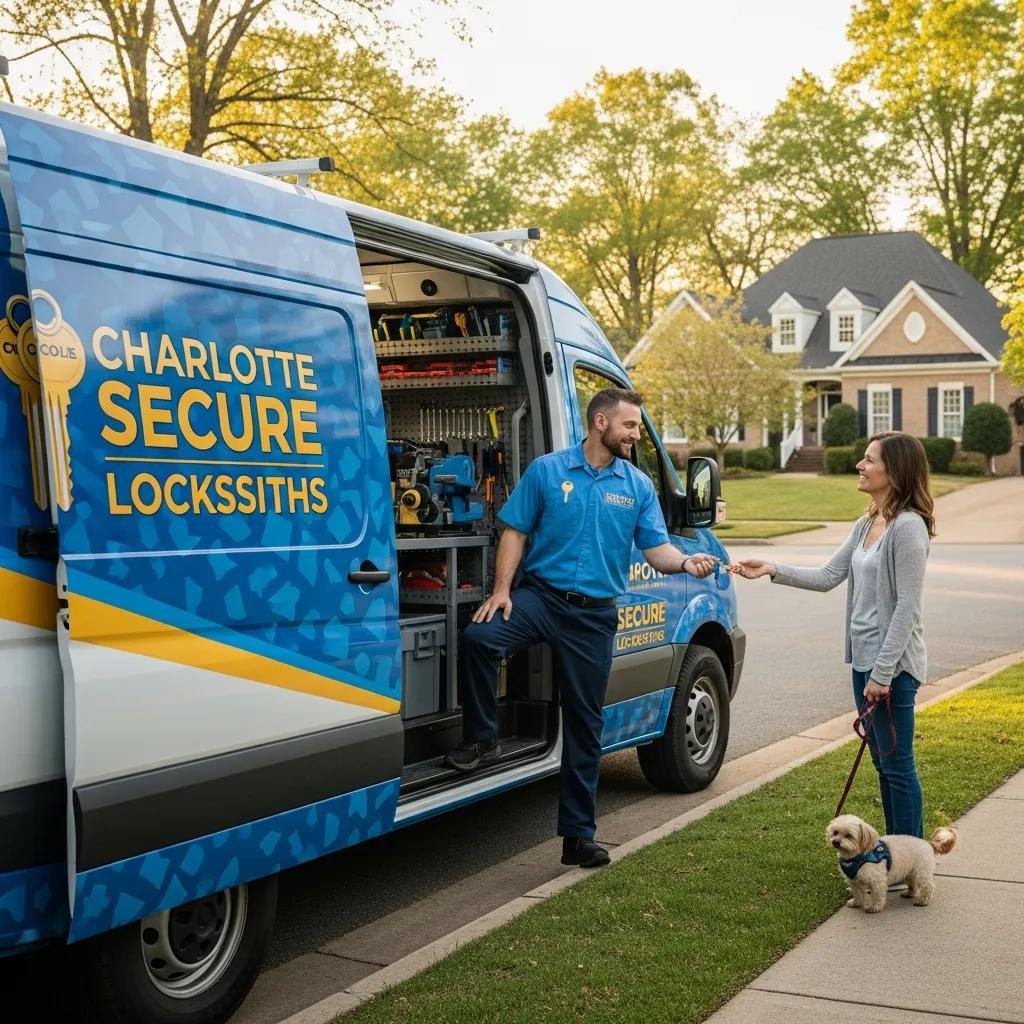 Mobile locksmith van in Charlotte, NC providing on-site assistance to a customer
