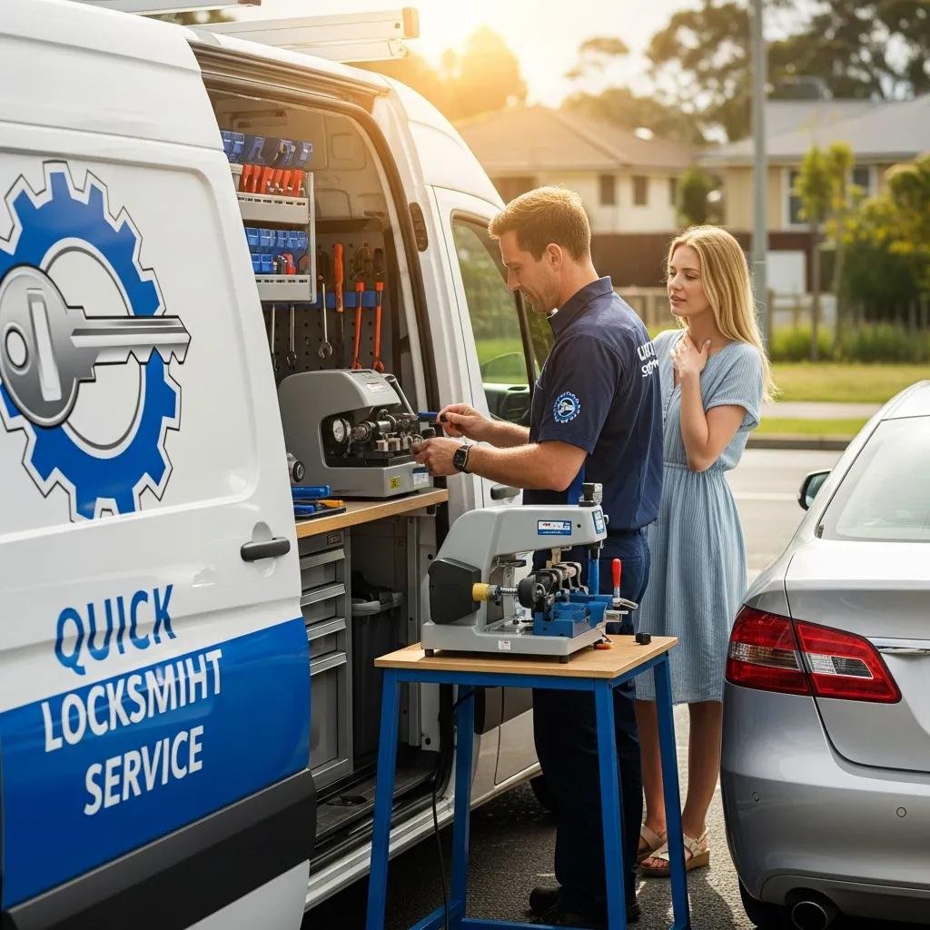 Mobile locksmith van providing on-site key replacement service