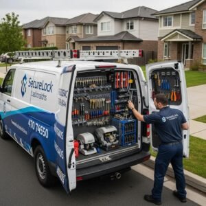 Mobile locksmith van ready for emergency services in a residential area