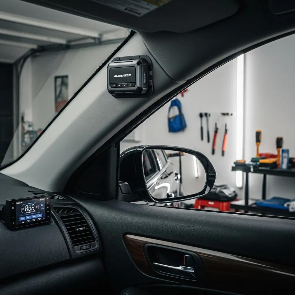 Modern aftermarket car alarm system installed in a vehicle, emphasizing vehicle security features