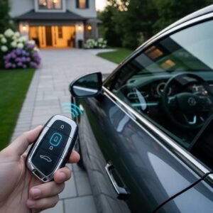 Modern car with keyless entry system highlighting vehicle security and convenience
