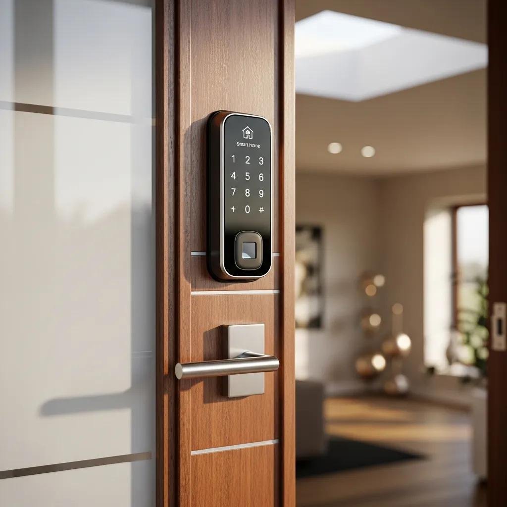 Modern keypad door lock on a stylish front door, representing secure access solutions