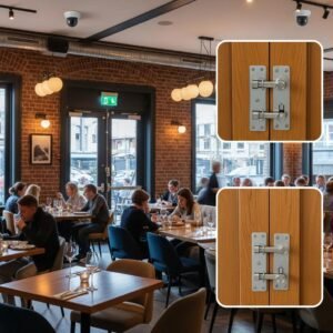 Modern restaurant interior with visible security features emphasizing safety in hospitality