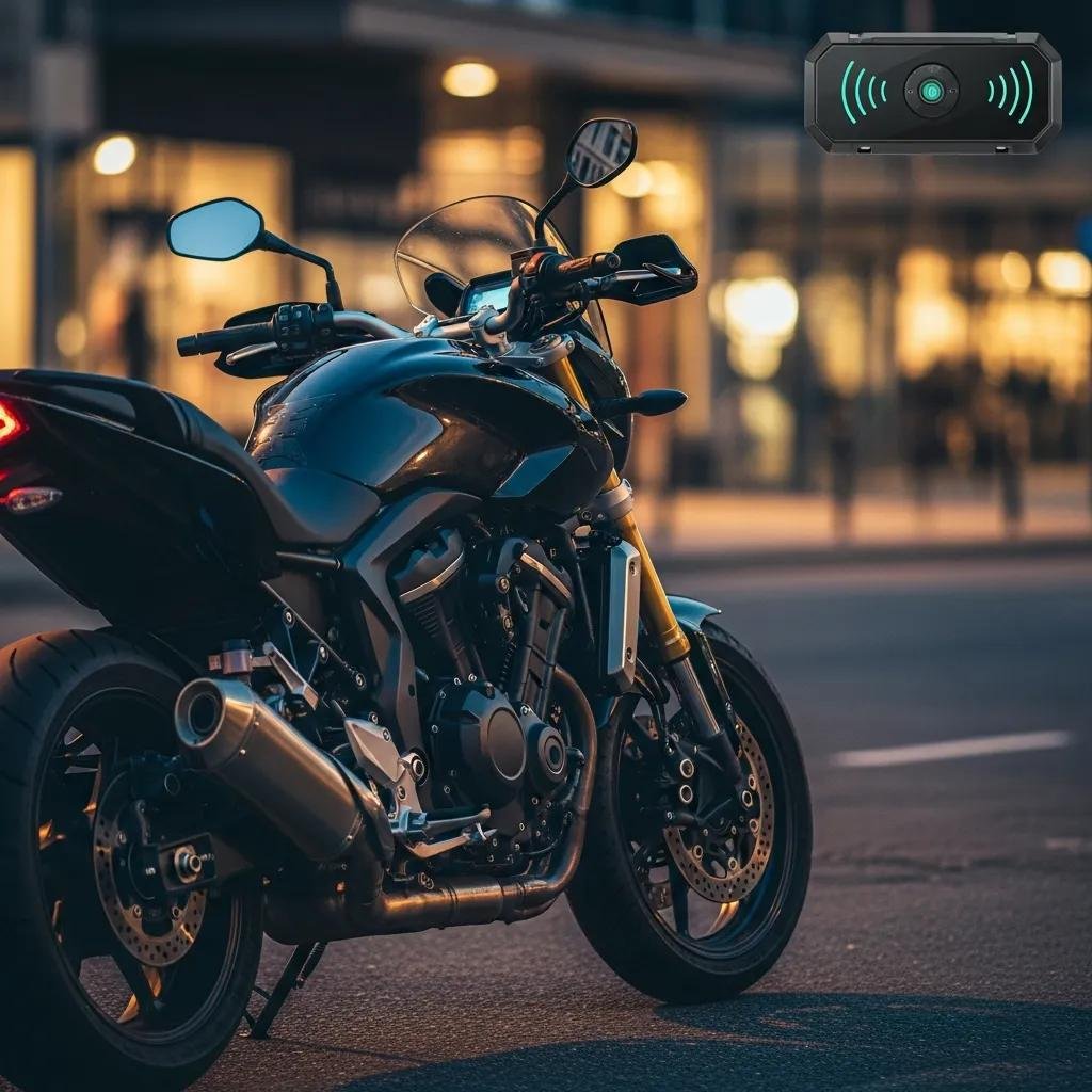 Motorcycle with alarm system in a secure urban setting