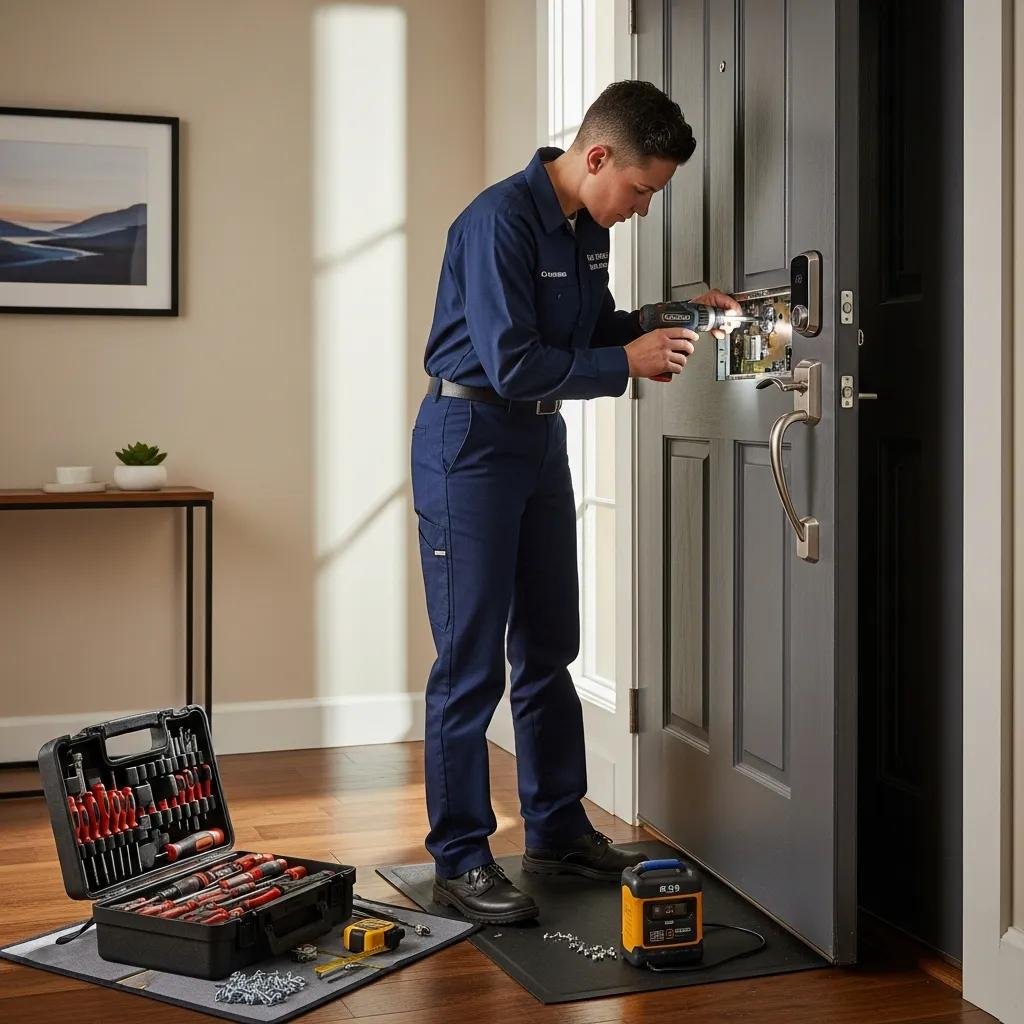 Professional locksmith installing a smart lock, emphasizing expert installation services in Charlotte, NC
